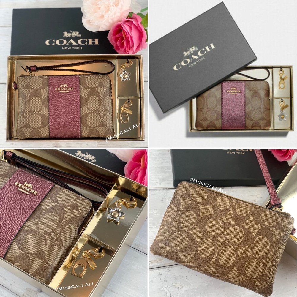 NWT COACH Corner Zip Wristlet Signature Canvas Bag Box - Picture 15 of 15
